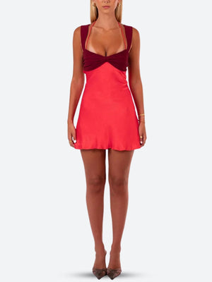 Satin Lace Up Backless Mini Dress