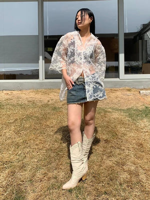 Sheer Floral Lace Shirt