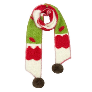Fuzzy Apple Pattern Knit Scarf