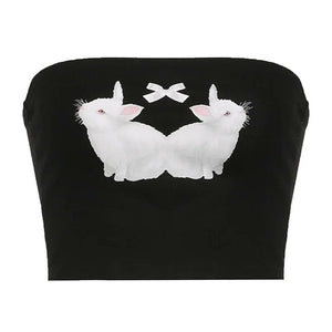 Y2K Rabbit Print Tube Top