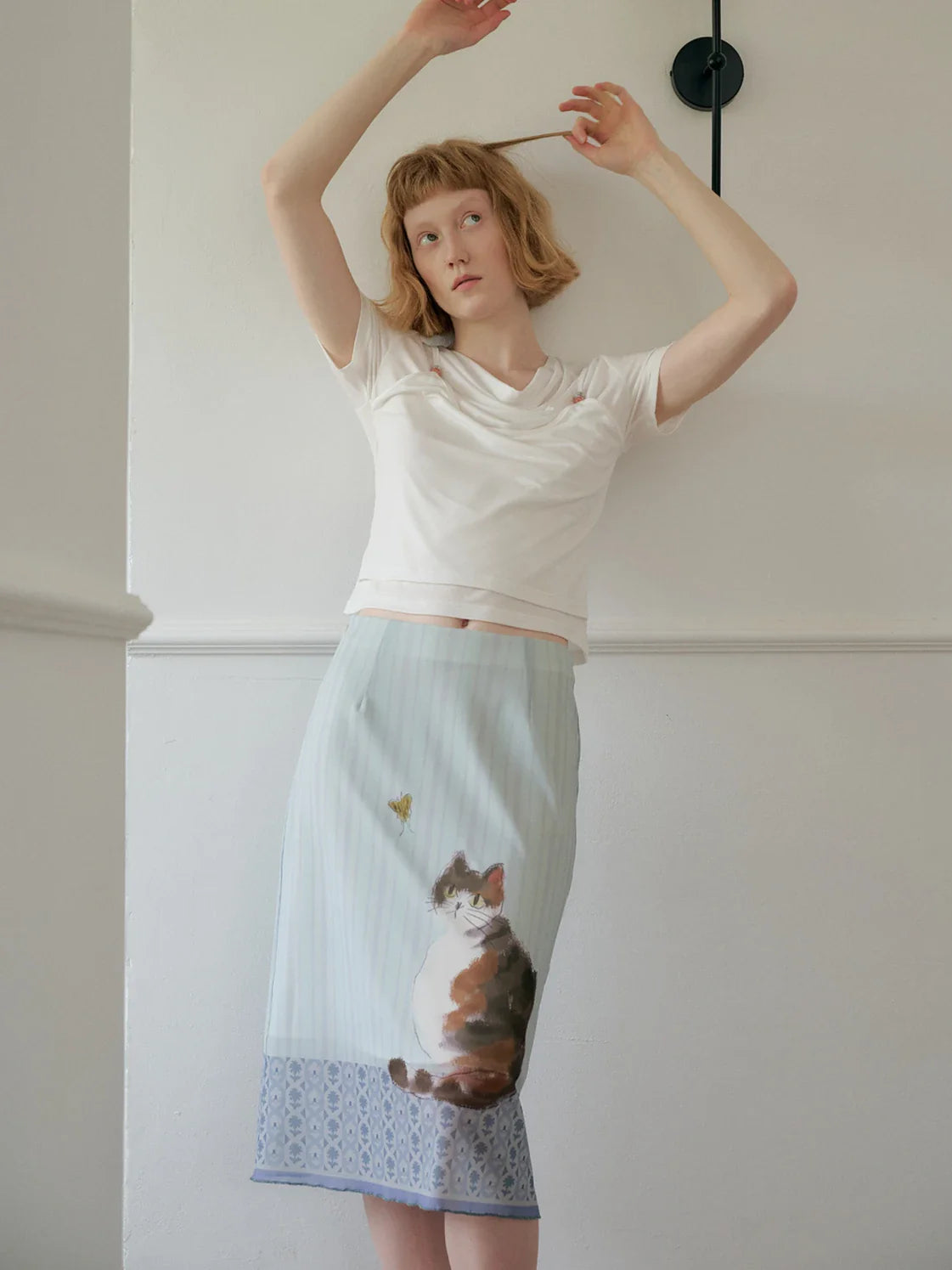 Cat Print Midi Skirt