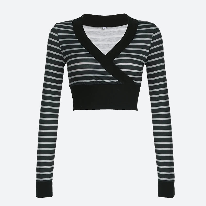 Grunge Striped Wrap Crop Top