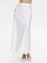 Soft Girl Floral Satin Midi Skirt
