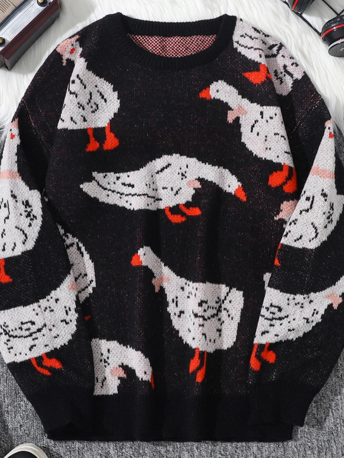 Weirdcore Goose Print Sweater