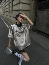 Y2K Silver Oversized Tee