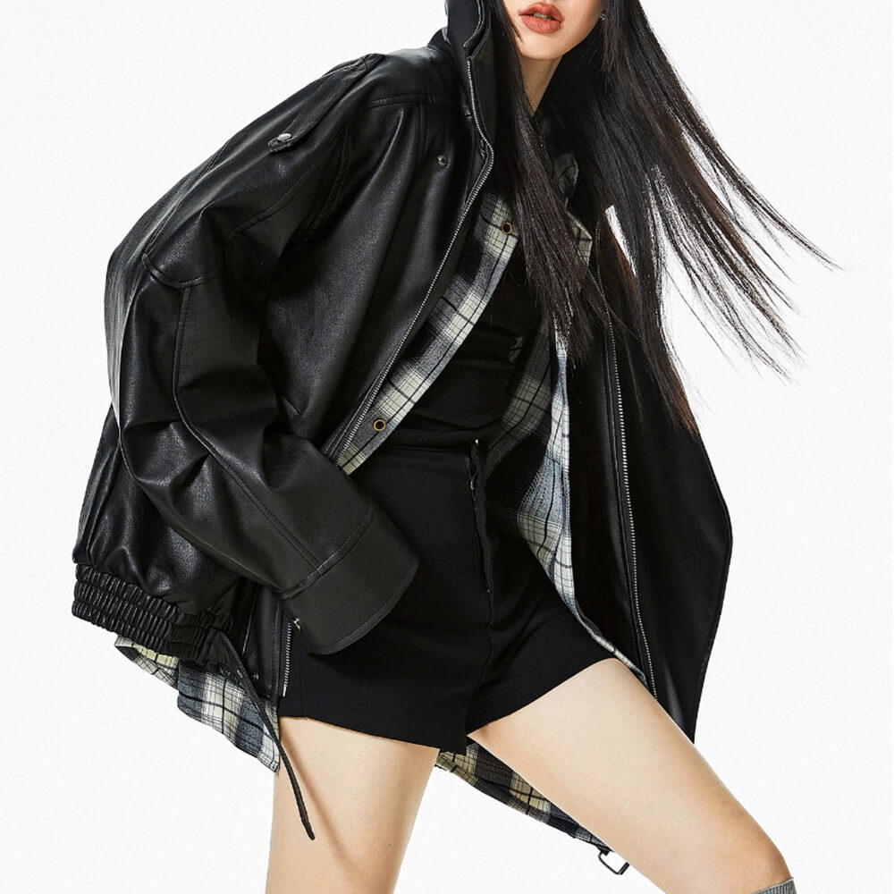 Model Off Duty Buckle Leather Jacket