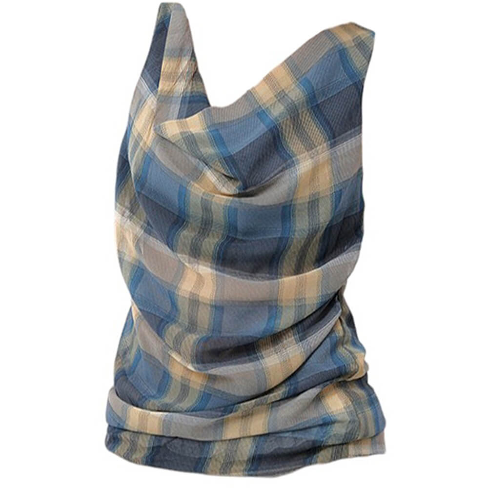 Aesthetic Plaid Draped Tank