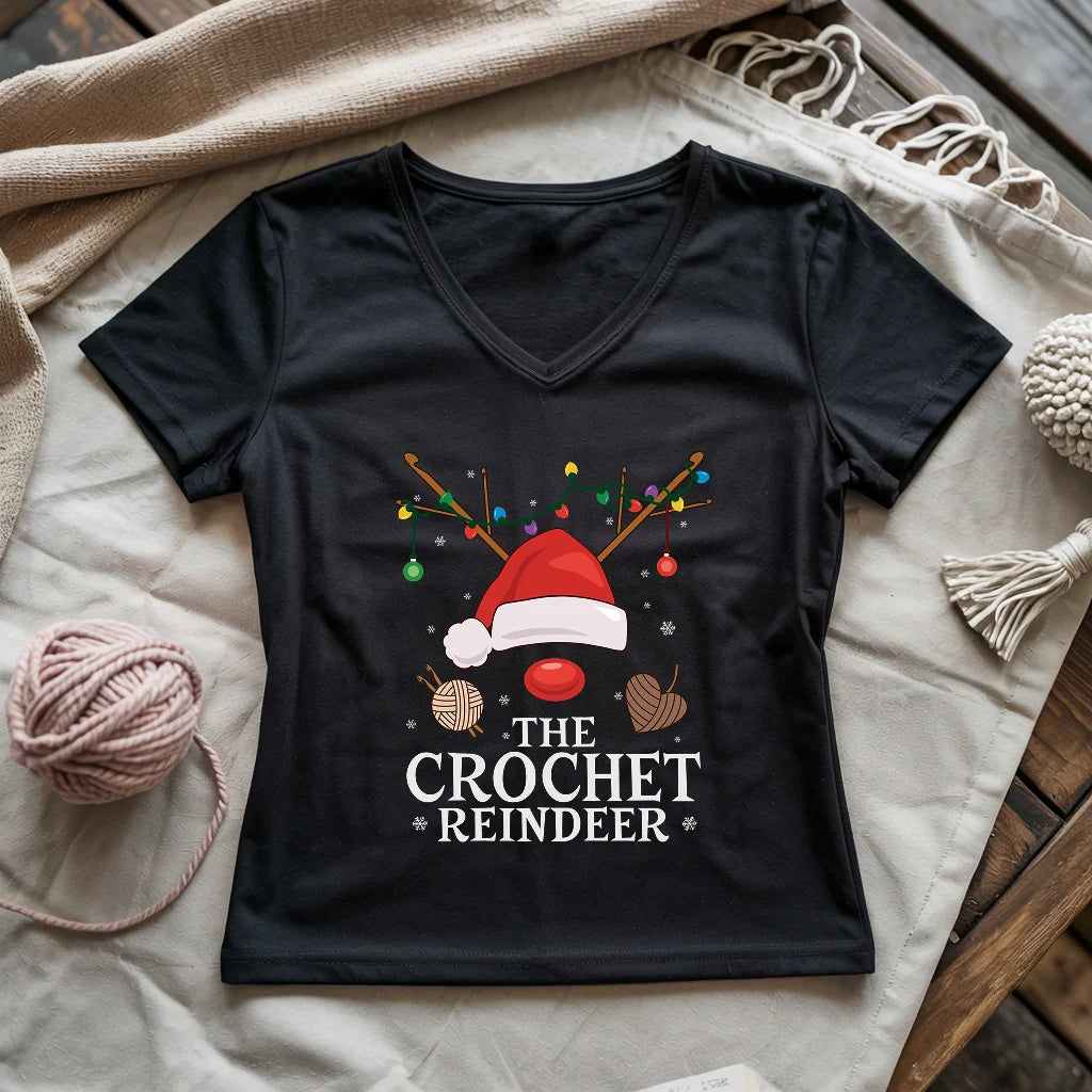 Crochet Reindeer Lady V-neck