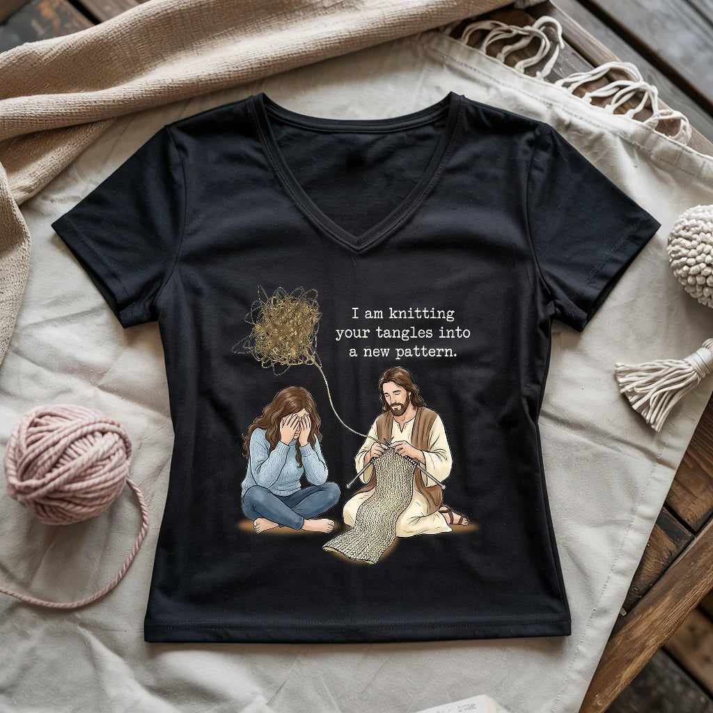 God Knitting Tangles Lady V-neck
