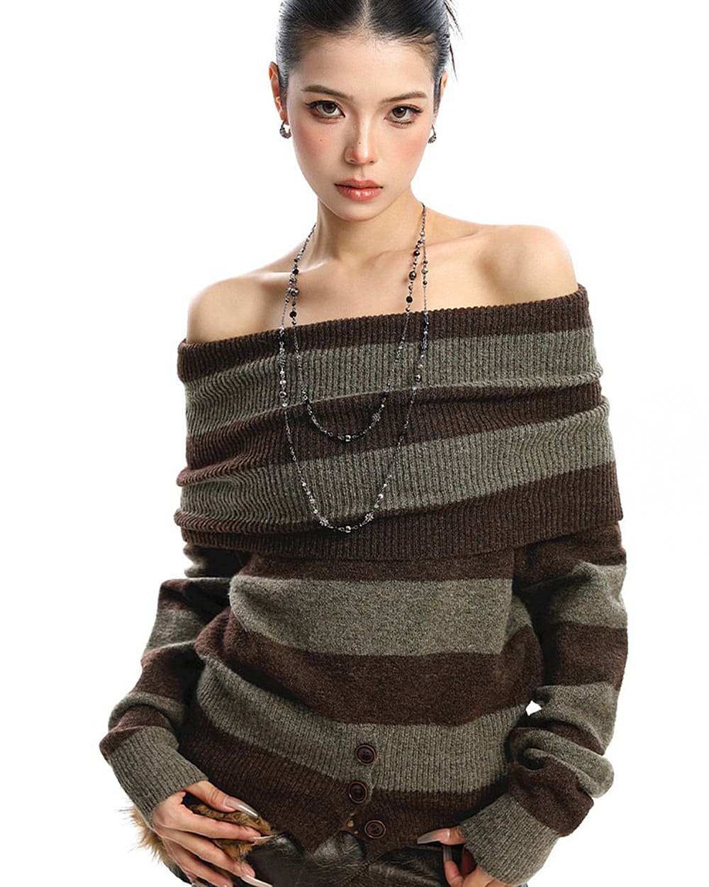 Black and Grey Off-Shoulder Knit Top
