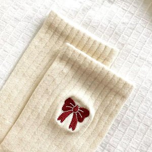 Coquette Bow Embroidery Socks
