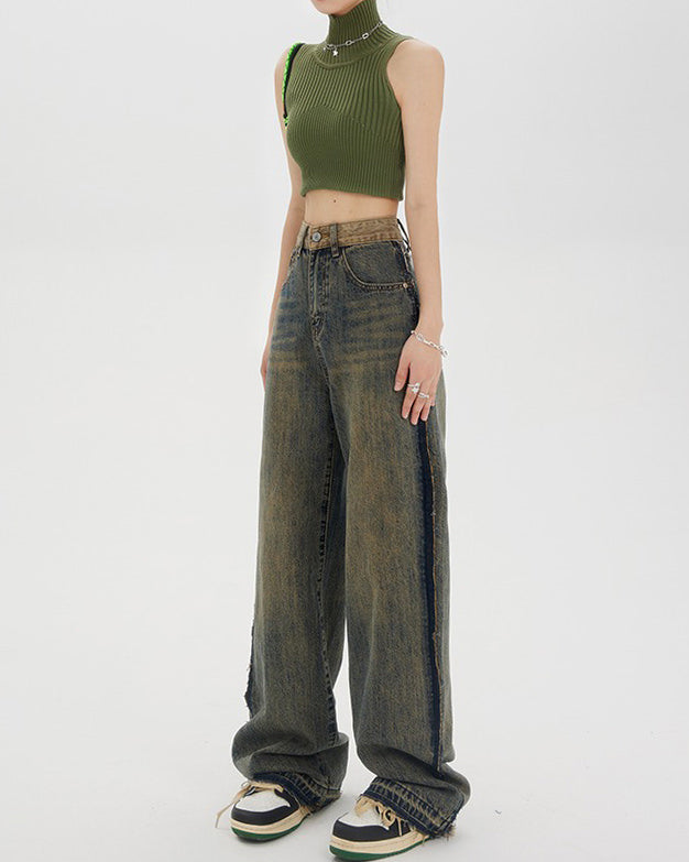 Washed Brown Jeans with Contrast Pocket