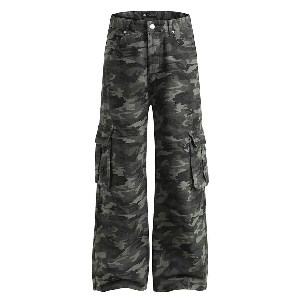 Camo Wide-Leg Cargo Pants