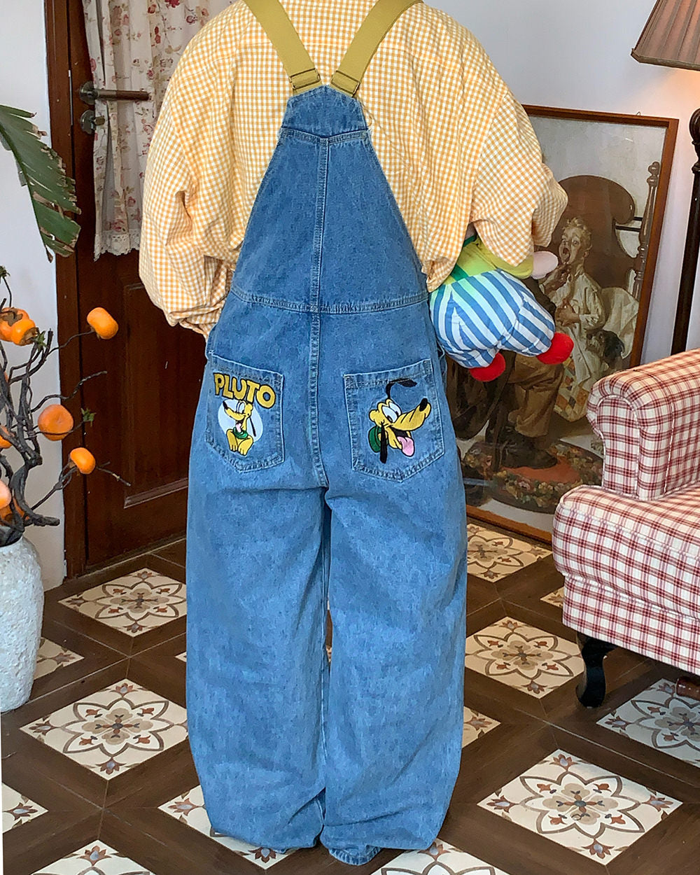 Cartoon Embroidery Denim Overalls