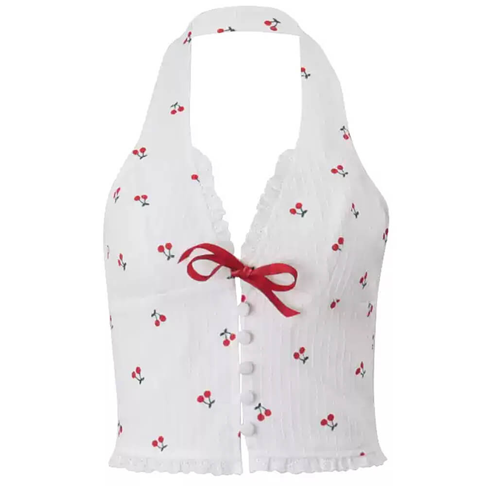 French Summer Cherry Halter Top