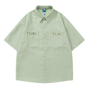 Floral Embroidery Gingham Shirt