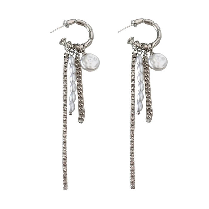 Grunge Pearl Chain Tassel Earrings