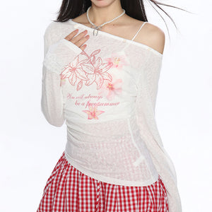 Hibiscus Flower One-Shoulder Top