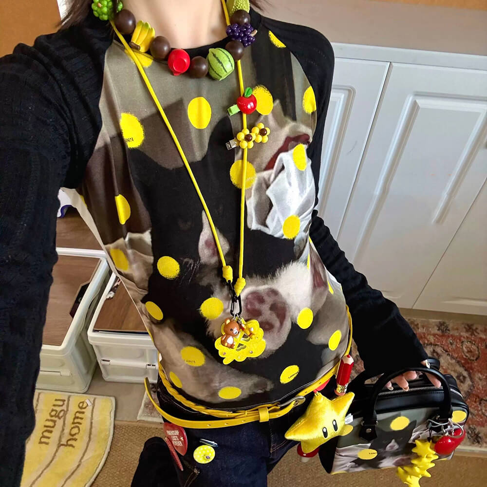 Lazy Kitty Polka Dot Top