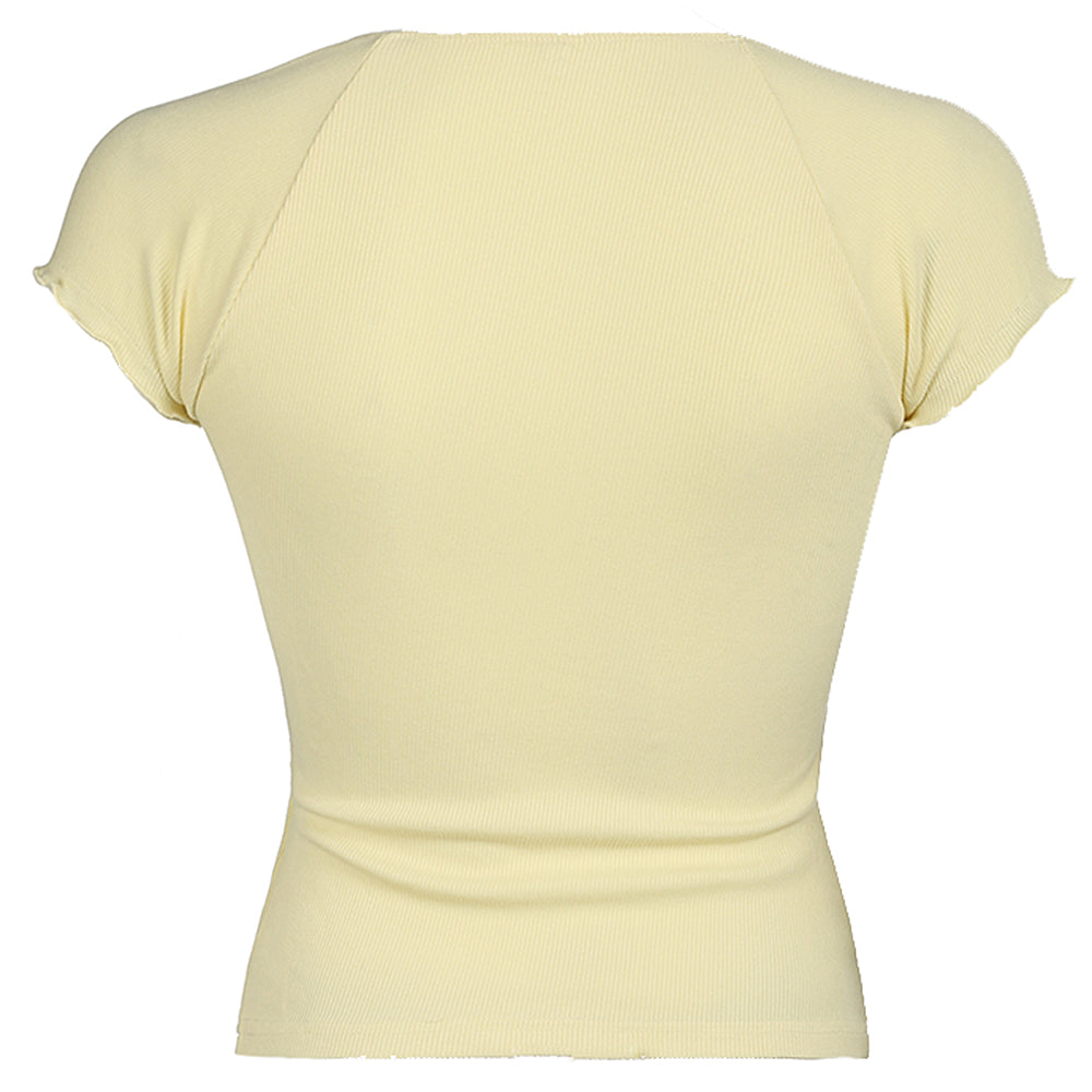 Lemon Sorbet Ribbed Lace Top