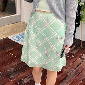 Garden Of Envy Mint Green Plaid Skirt