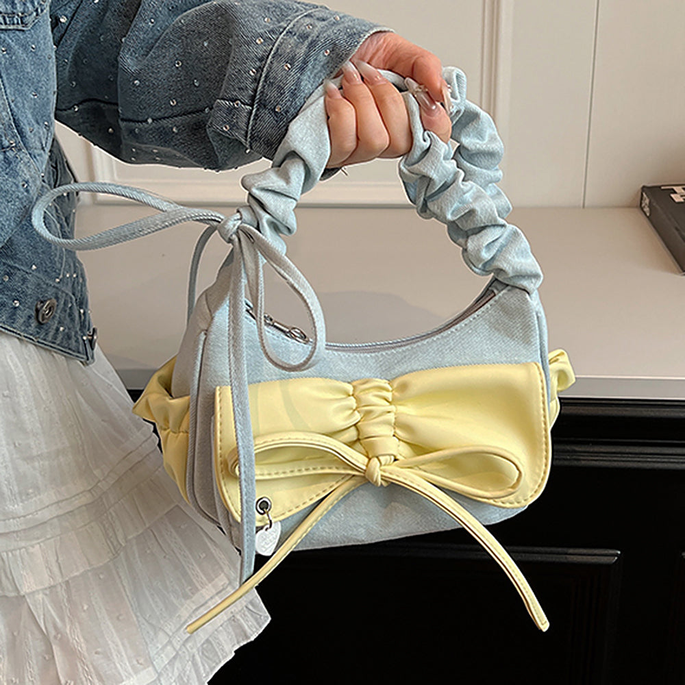 Pastel Bow Ruched Shoulder Bag