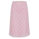 Soft Girl Plaid Mesh Midi Skirt