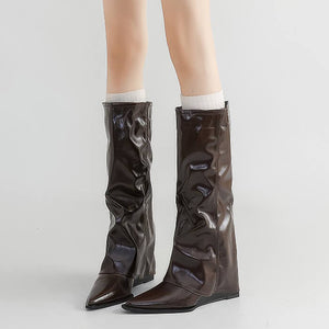 Pointed-Toe Boots with Wide Calf