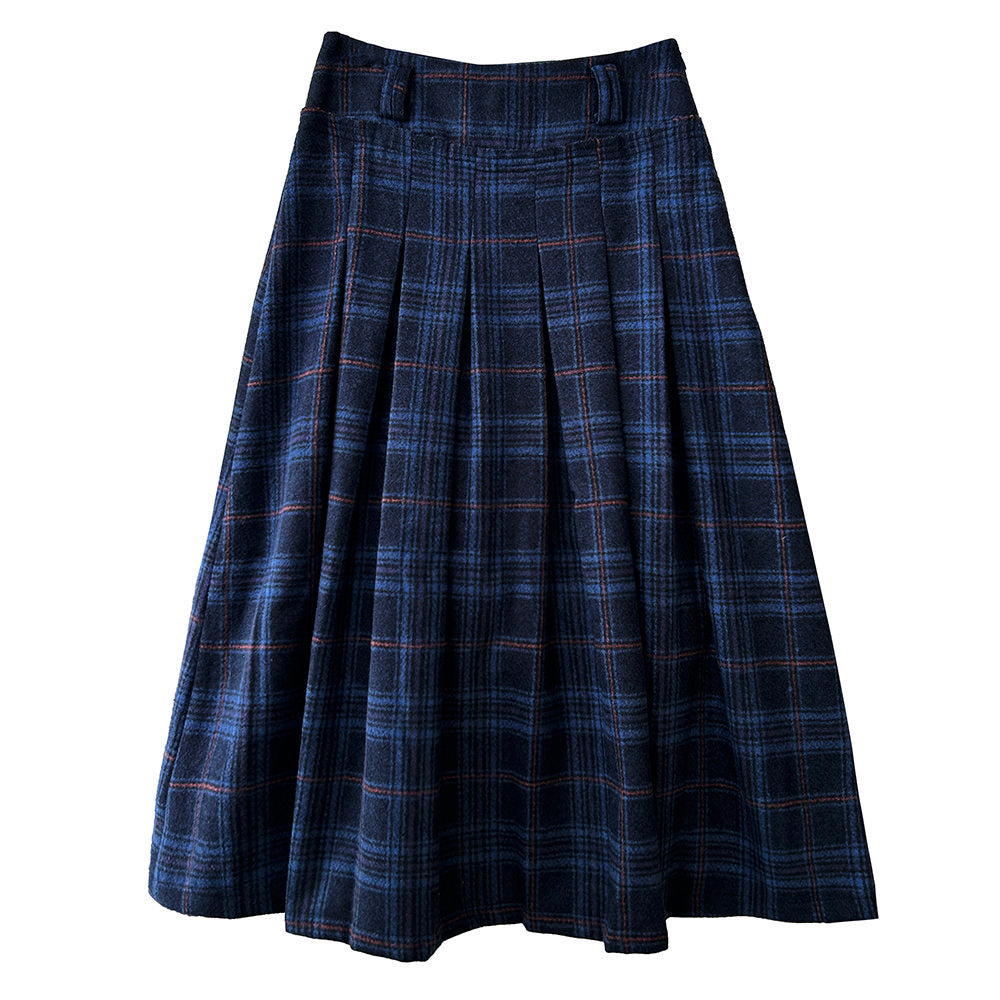 Preppy Style Plaid Pleated Midi Skirt