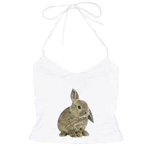 Rabbit Print Y2K Halter Top