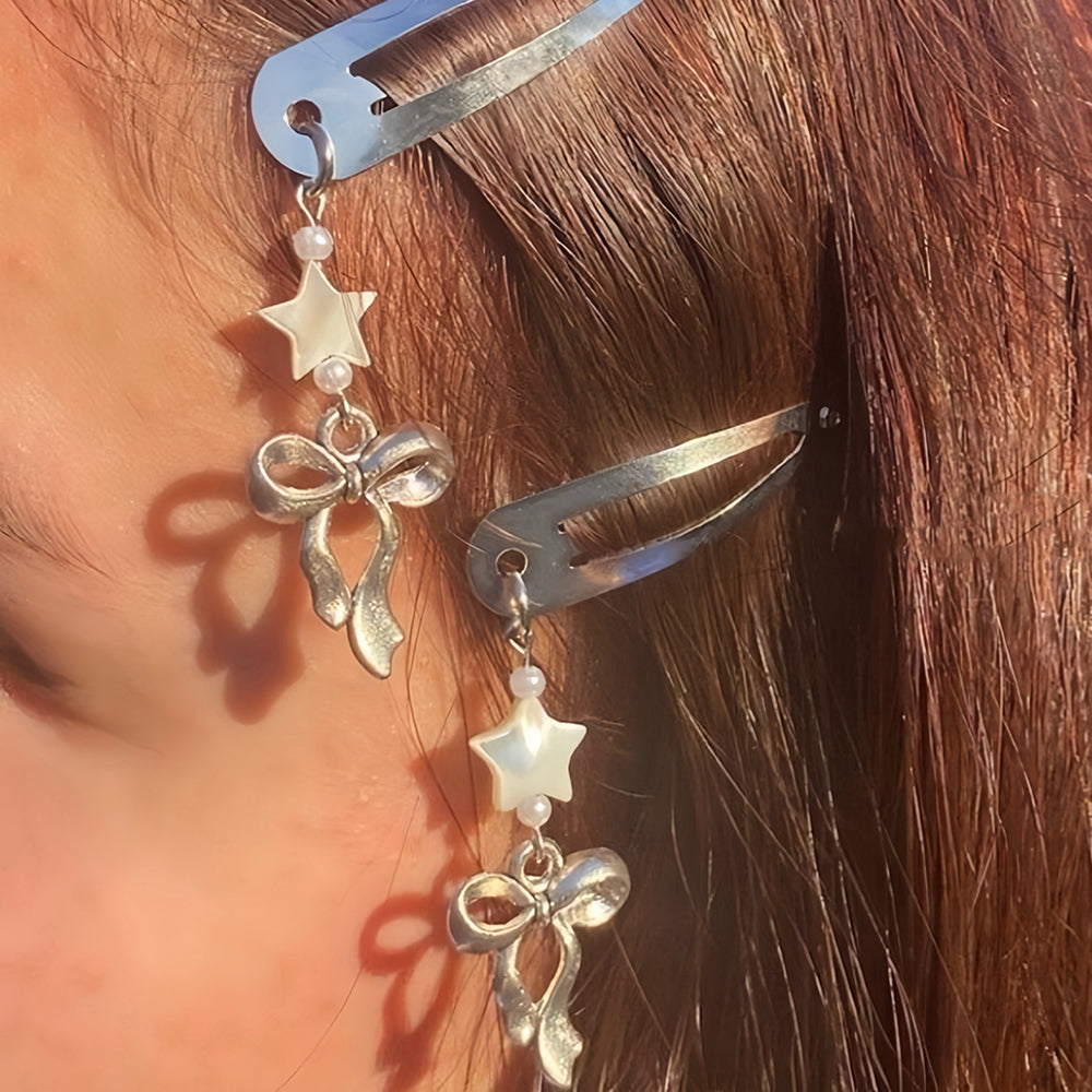 Silver Hair Clip with Ribbon Charms