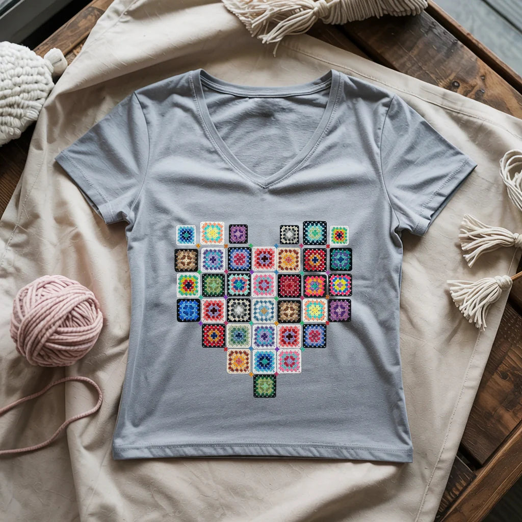 Granny Squares Heart Lady V-neck
