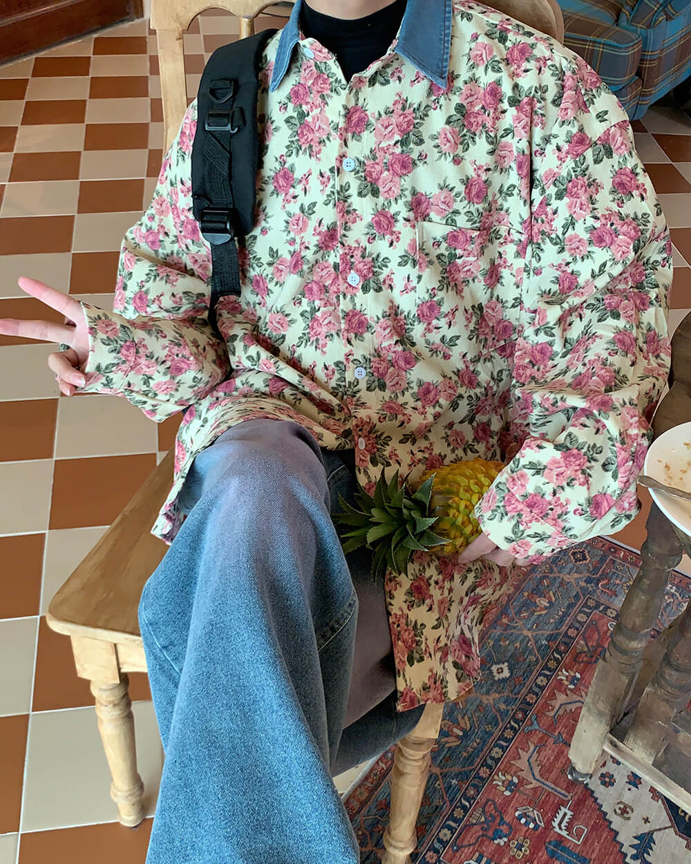 Vintage Pink Floral Button Up Shirt