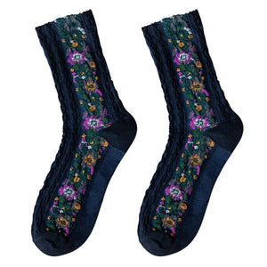 Vintage Embroidered Floral Socks