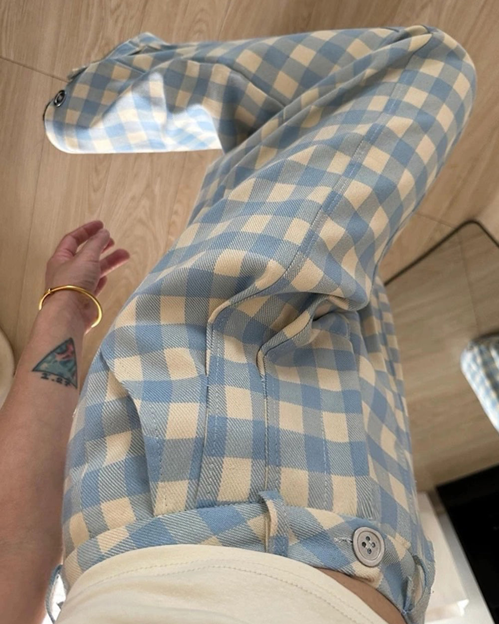 Wide-Leg Blue Gingham Trousers
