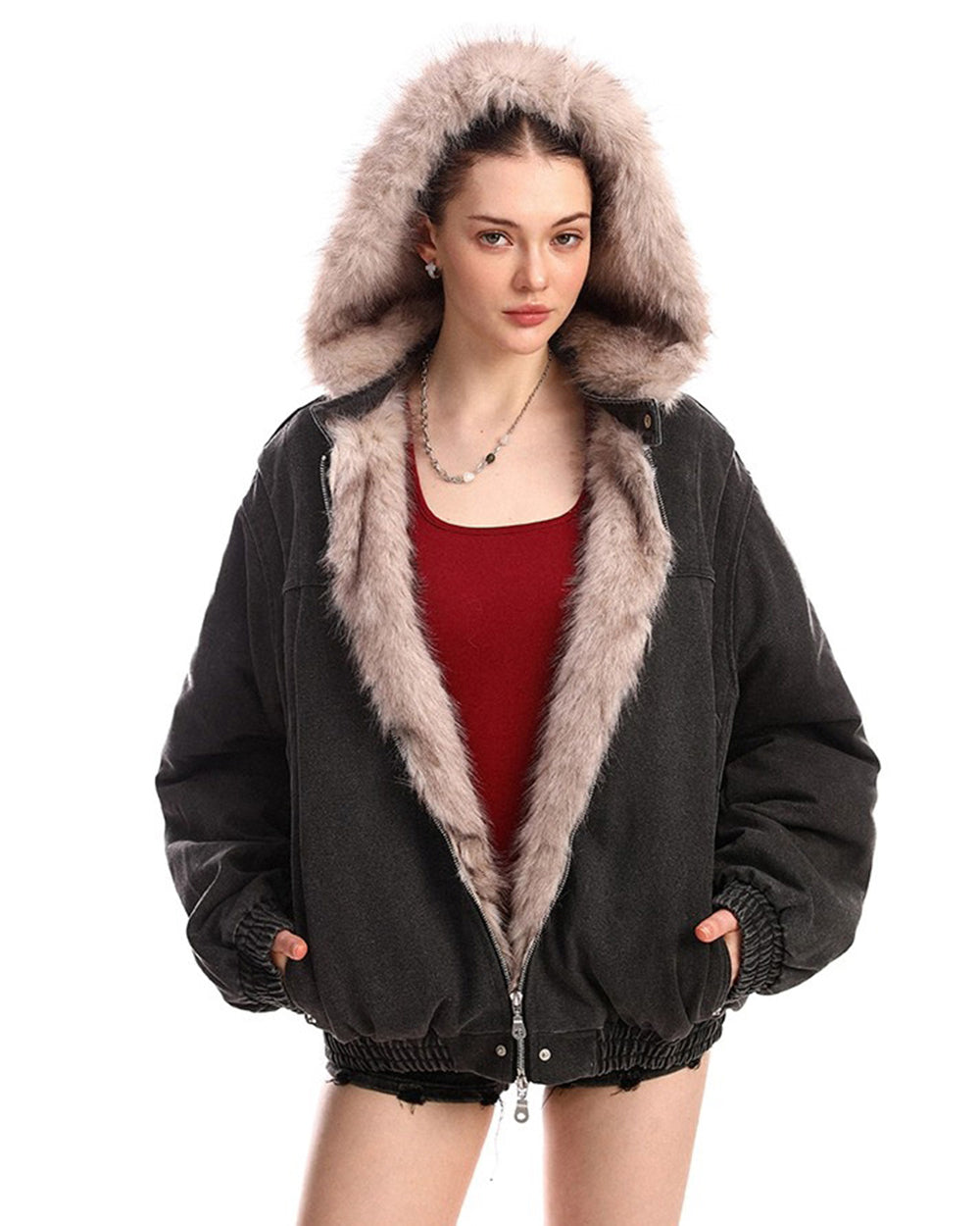 Y2K Faux Fur Bomber Jacket